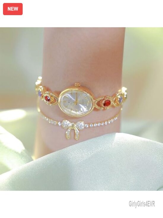 Gold Tone Small Oval Dress Watch with Vintage Bracelet